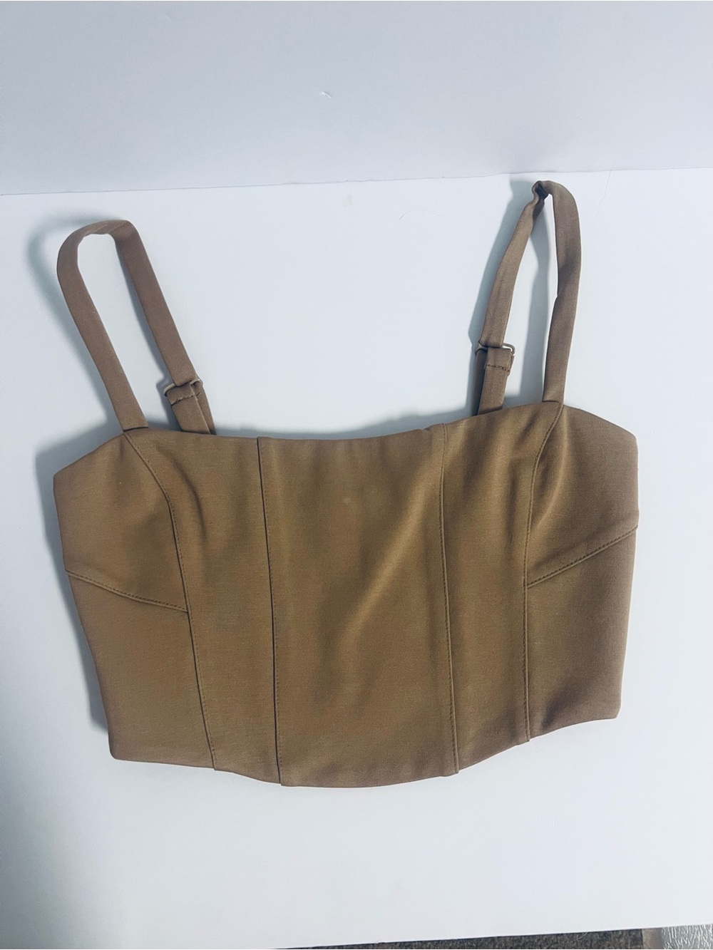 Showpo Tailored Cropped Bustier Top in Camel Brown